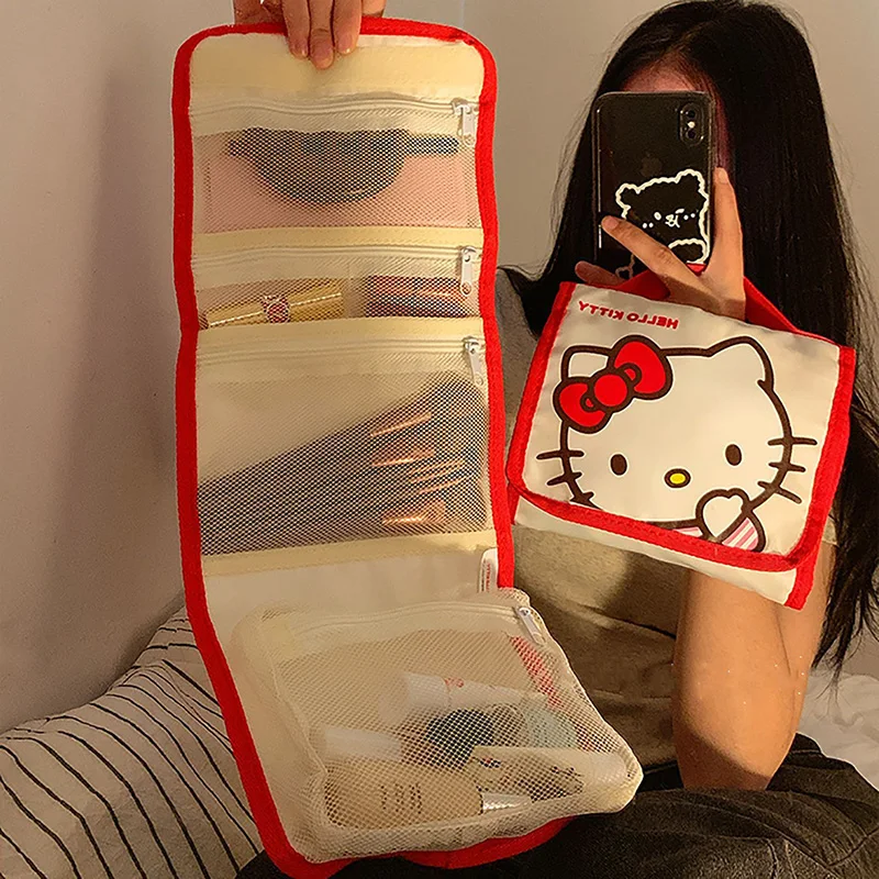 

Anime Sanrio Cosmetic Bag Hello Kittys Kuromi Cute Kawaii Large Capacity Portable Travel Toiletries Storage Bag Toys Girls Gift