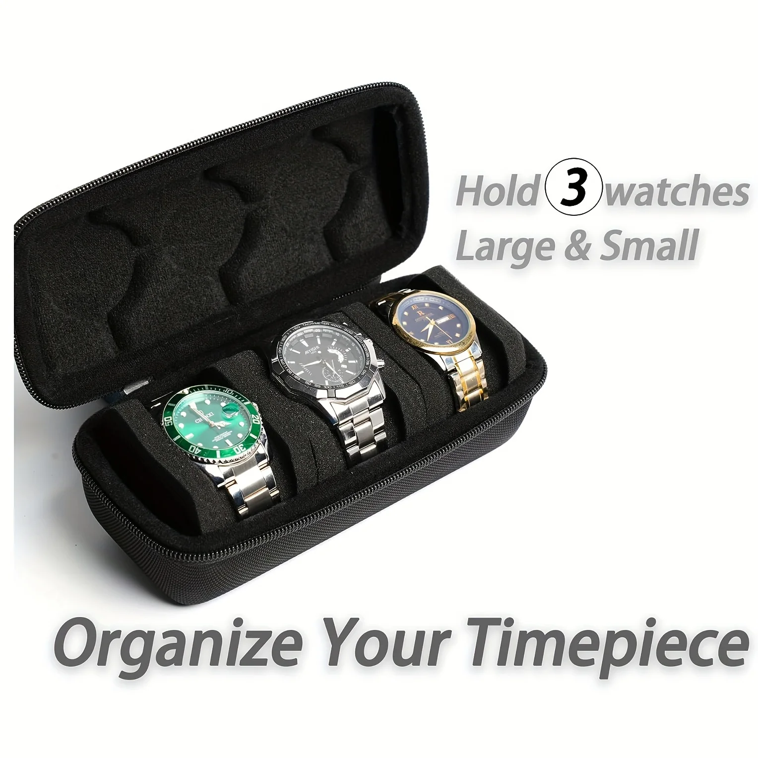 [Hardshell Watch Case] 3pcs Hardshell Watch Travel Case,Watch Storage Organizer Box, with Soft Foam Pillow, Handle