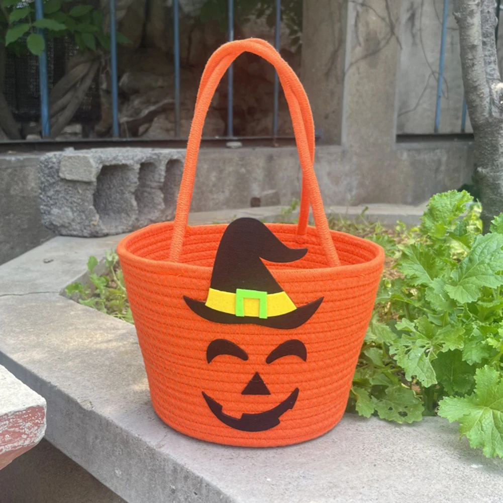 Halloween Candy Tote Basket with Witch Hat Candy Storage Bucket Portable Gift Basket for Trick Or Treating