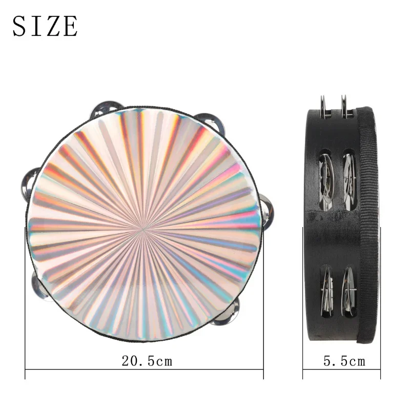 8 /10 Inch Musical Tambourine Drum Round Percussion Jingles Portable for Children Performance Orff Instruments