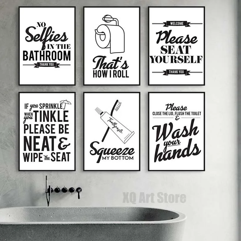 

Modern Black White Quote Canvas Art Painting Prints Wall Decorative Posters for Bathroom Toilet Decor Picture Home Decoration