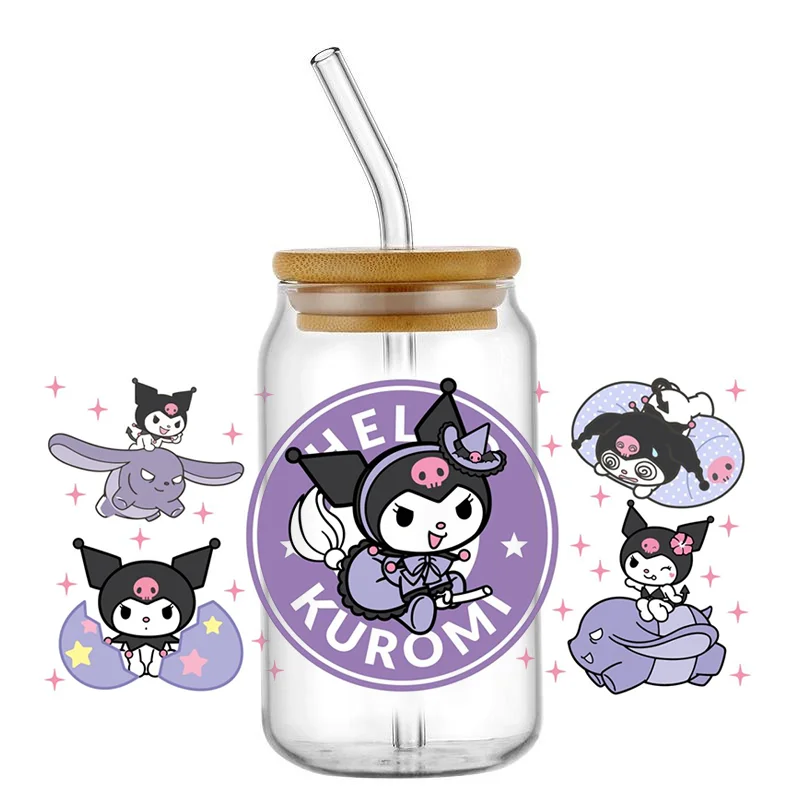 UV DTF Wrap Transfer Cup Wraps Miniso Cartoon Kuromi Pattern UV DTF Transfer Sticker Waterproof Transfers Decals For 16oz Glass Cup Wrap sticker