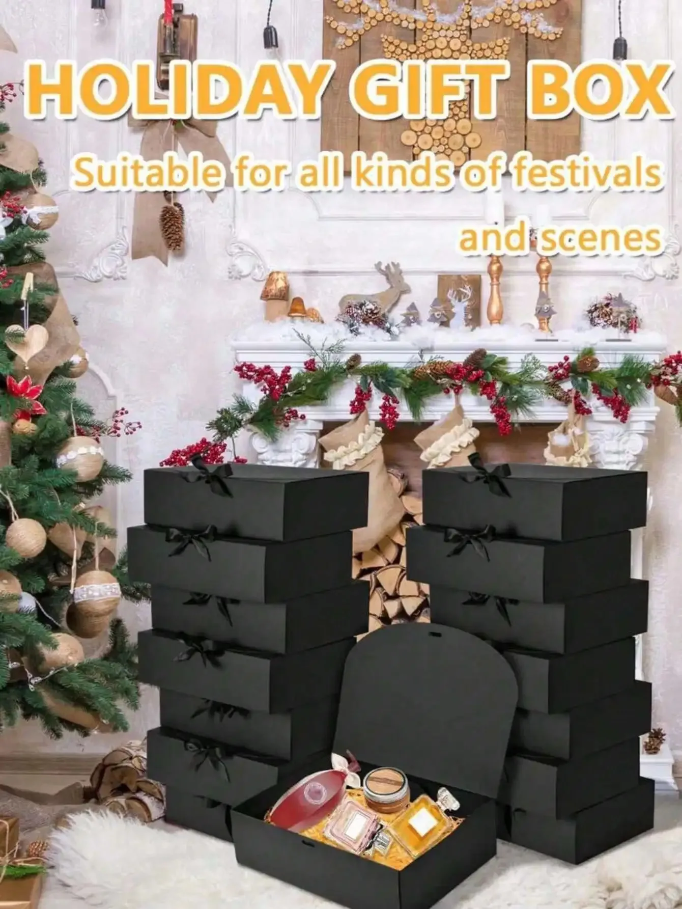 1/5 Stück schwarze Geschenkbox mit Deckel, luxuriöse schwarze Geschenkbox mit Band, Box für den Trauzeugen, Brautjungfernboxen, Abschlussgeschenke – Detail 3
