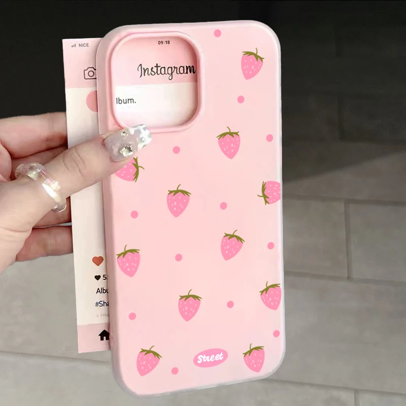Chic Sweet Pink Strawberry Pattern Phone Case Cover