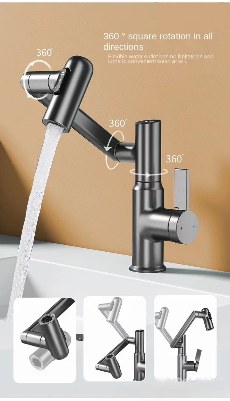 Description Picture 4 of itemCopper universal swivel faucet wash basin kitchen bathroom hot and cold household basin wash basin washing faucet