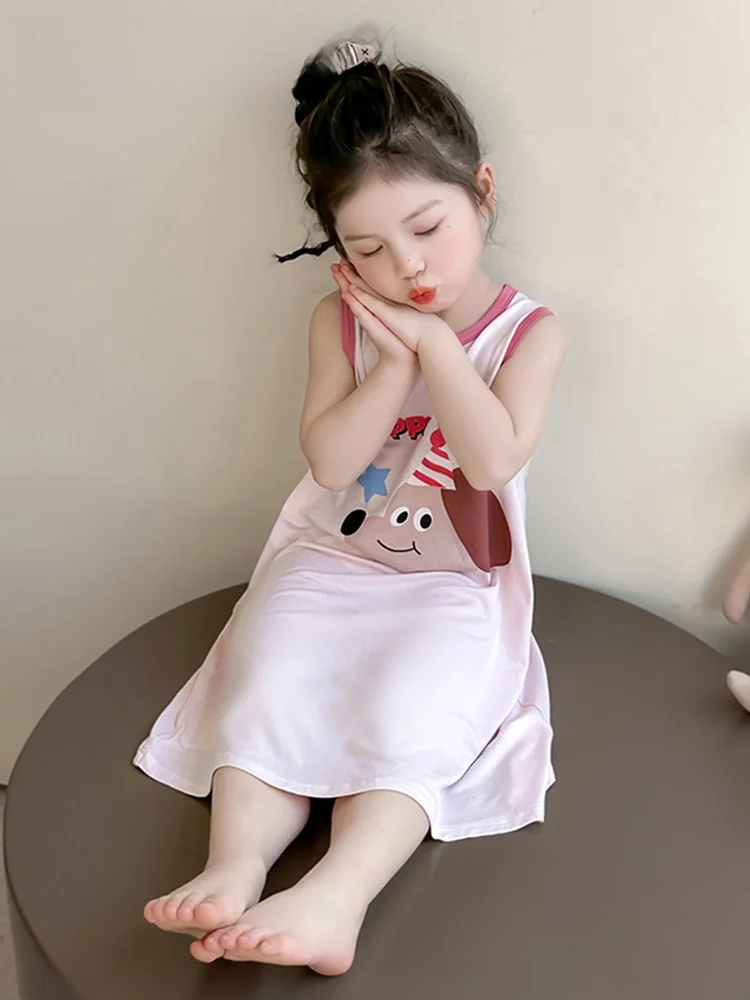 SallyDiary 소녀 홈 의류 세트 여름 새로운 얼음 실크 잠옷 어린이 잠옷 부드럽고 편안한 통기성 어린이 잠옷