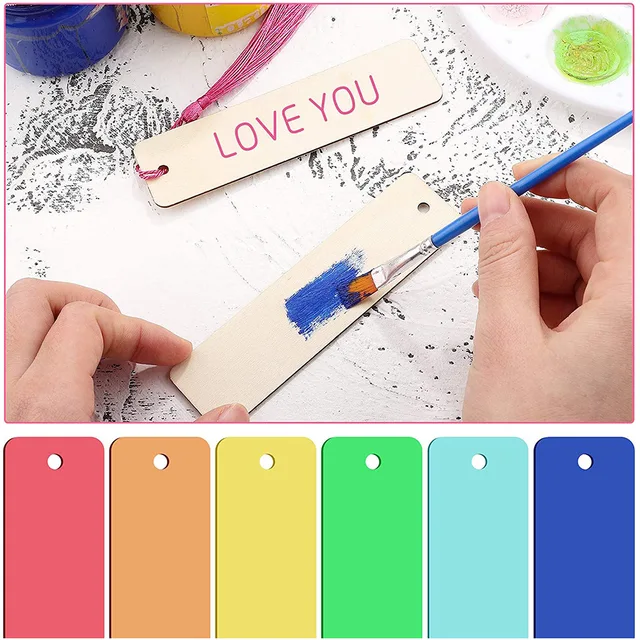 10/20/60pcs Blank Wood Bookmarks with Tassels 4