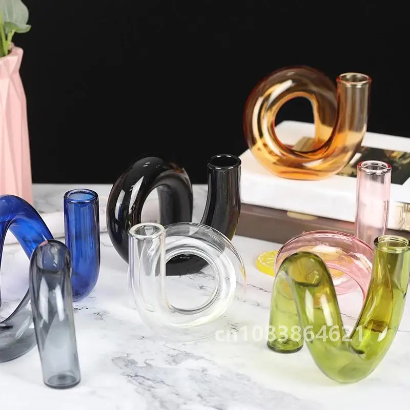 Description Picture 4 of itemGlass Candle Holder Twisted Shape Hydroponics Plant Vase Room Dining Table Accessory Wedding Home Decoration Candlesticks Craft