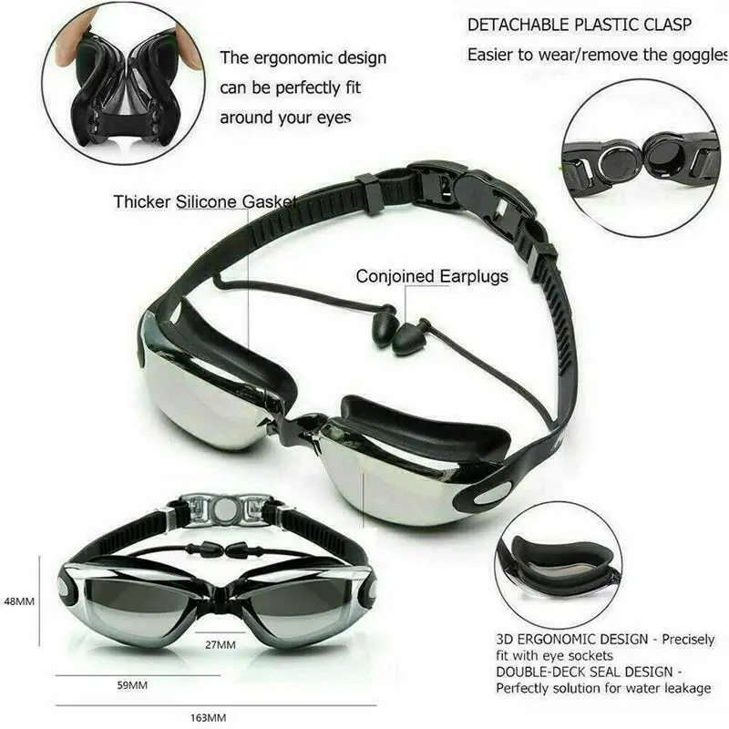 2024 Hot Anti Fog Swimming Goggles Uv Glasses Adjustable Earbuds Mya Adult UK
