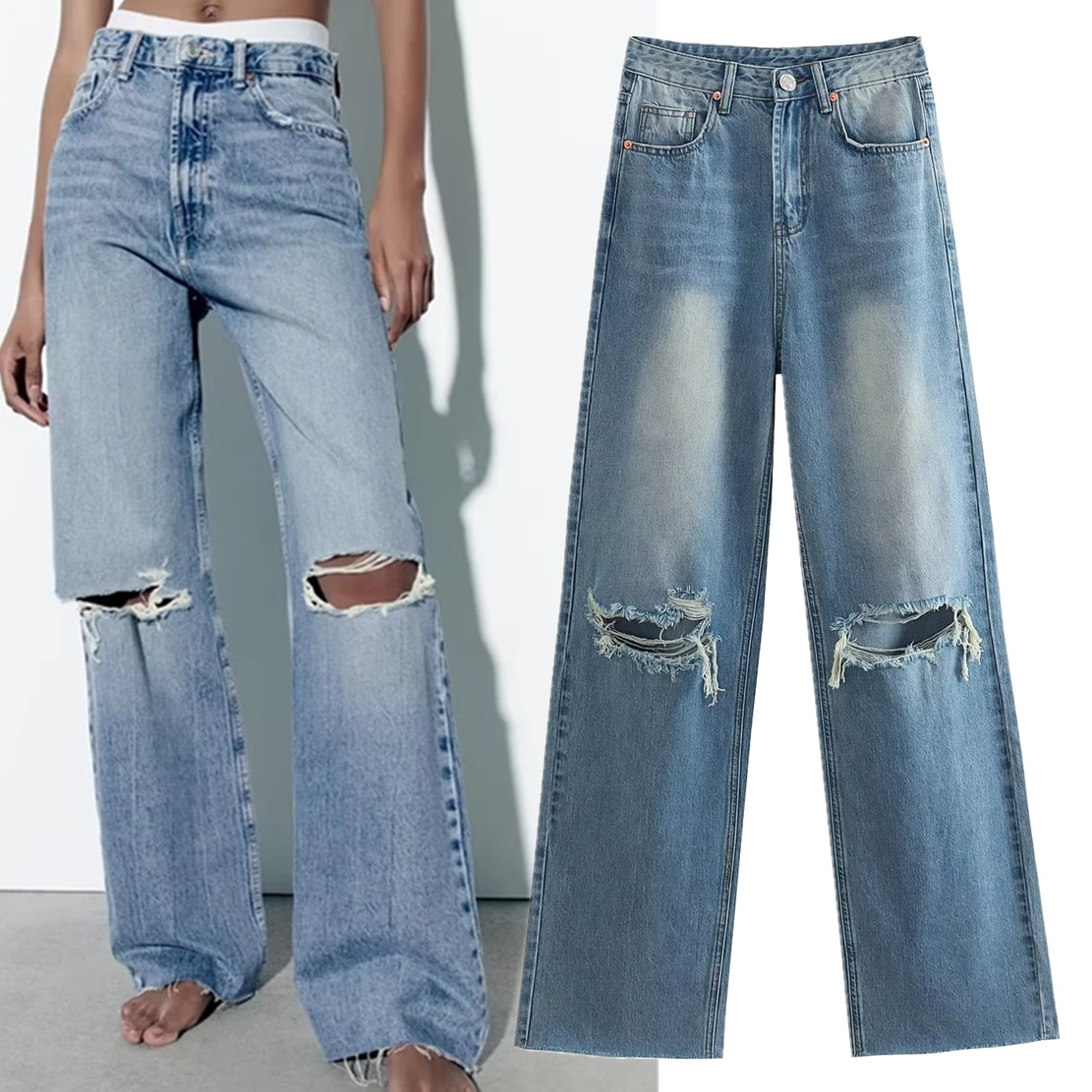 

Withered American Vintage Boyfriend Ripped Jeans Girls Harem Denim Pants Women Fashion Ladies High Street Loose Mom Jeans