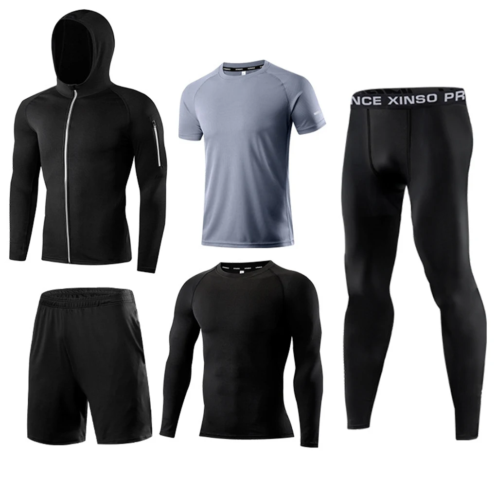 

5pcs set Men Gym Wear Fitness Sports Training Basketball Football Practise Shirts Coat Pants Set