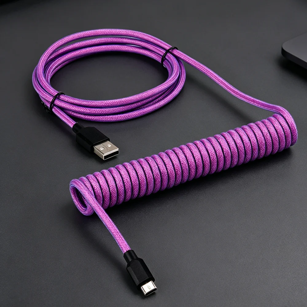 【LANO】화이트 블랙 레드-블랙 코일형 키보드 케이블 Type-C to USB 이중 슬리브 기계식 키보드 케이블 (기계식 키보드용)