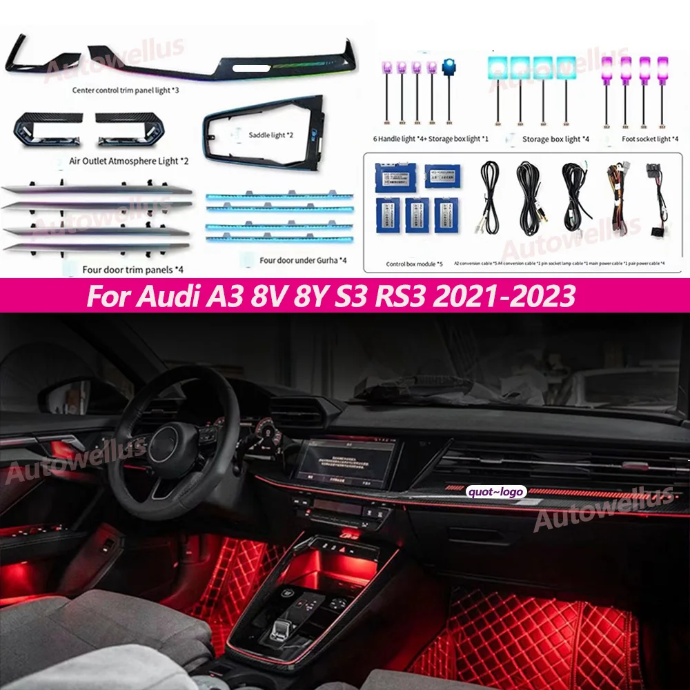 

Active Ambient Light For Audi A3 8V 8Y S3 RS3 2013-2023 MQB Dashboard Air Vent Decorative LED Atmosphere Nozzle Lamp 30-Color