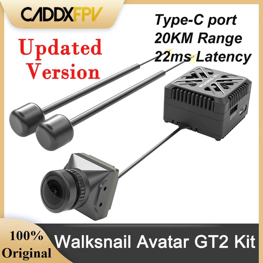 CADDX Walksnail VTX Avatar GT2 FPV Kit Макс. 2 Вт Цифровая система передачи HD с двумя антеннами Диапазон 20 км Тип-C для радиоуправляемого автомобиля Дрон