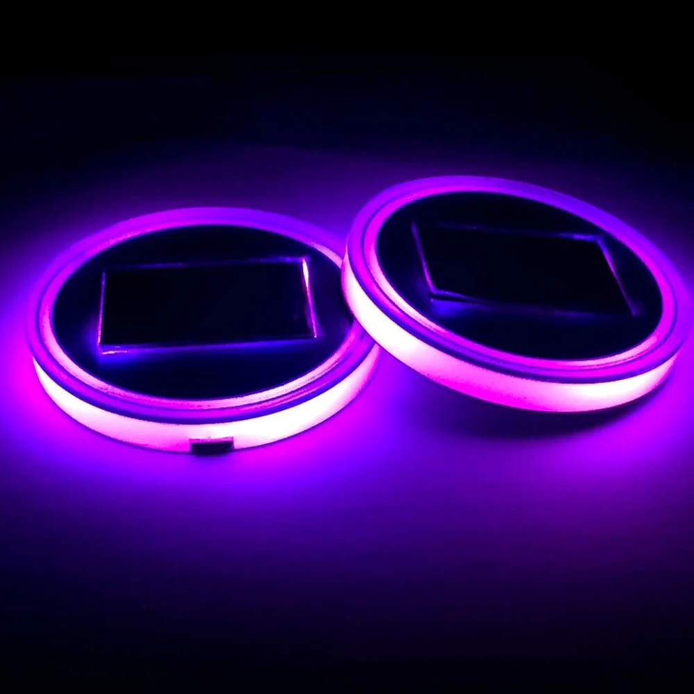 2/1Pcs 7 Colors Car LED Luminous Water Cup Pad Auto Cup Bottle Holder Coaster Anti-slip Pad Mats Interior Atmosphere Light Decor