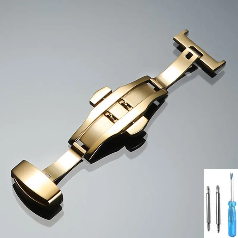 Enhanced Stainless Steel Butterfly Watchband Clasp - Double Click Deployment, Push Button Closure, Multiple Size Options
