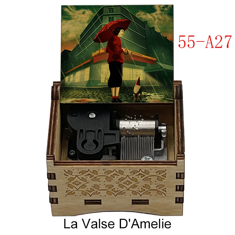 Amelie Color Print Wood Music Box Melody La Valse D'Amelie Clockwork Type Movement New Year Mascot Gift Home Decoration Ornament