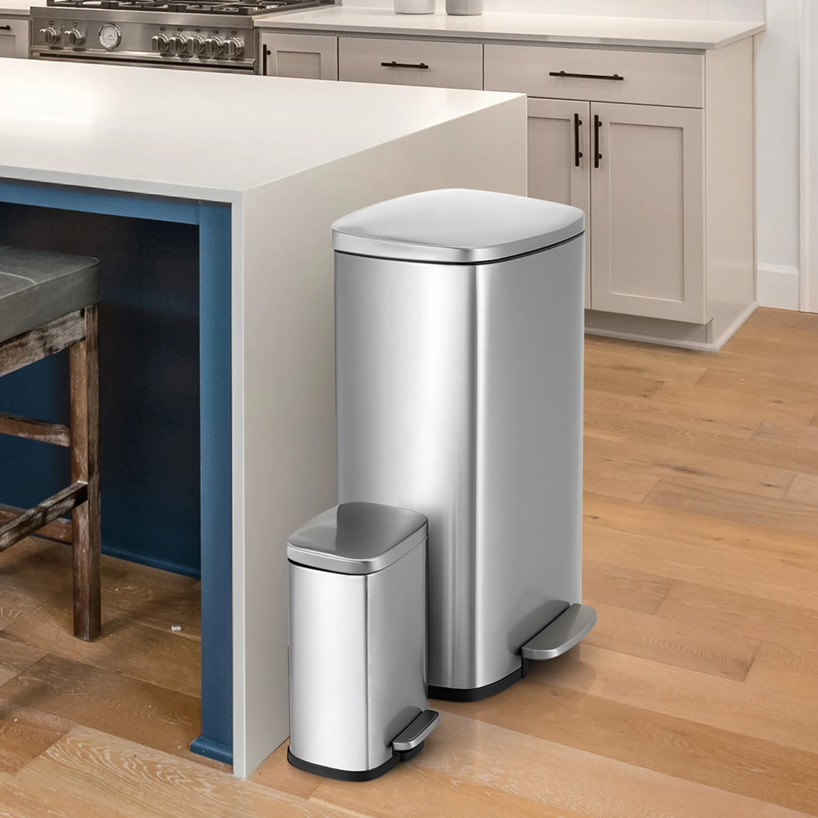 AOOU 13.2+1.3 Gallon Step Trash Can, Stainless Steel Garbage Bin, Soft-Close Rubbish Bin for Kitchen Home 50L+5L