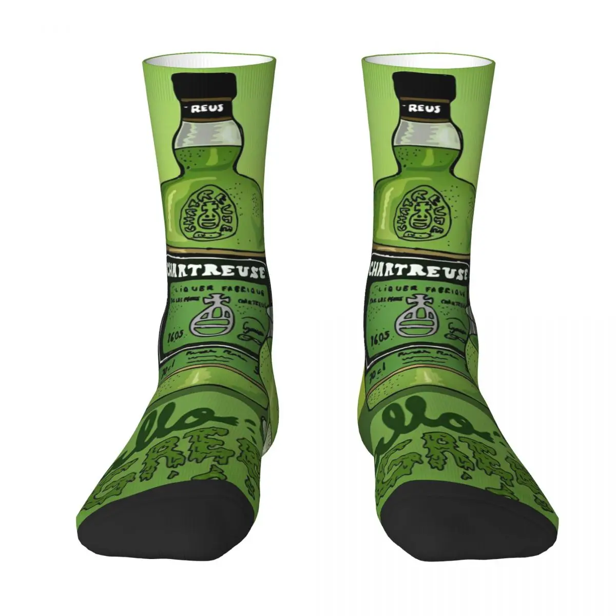 Chaussettes Chartreuse Vert Peinture à l'Huille Liqueur Française Drôle Cadeau Original Antidérapantes