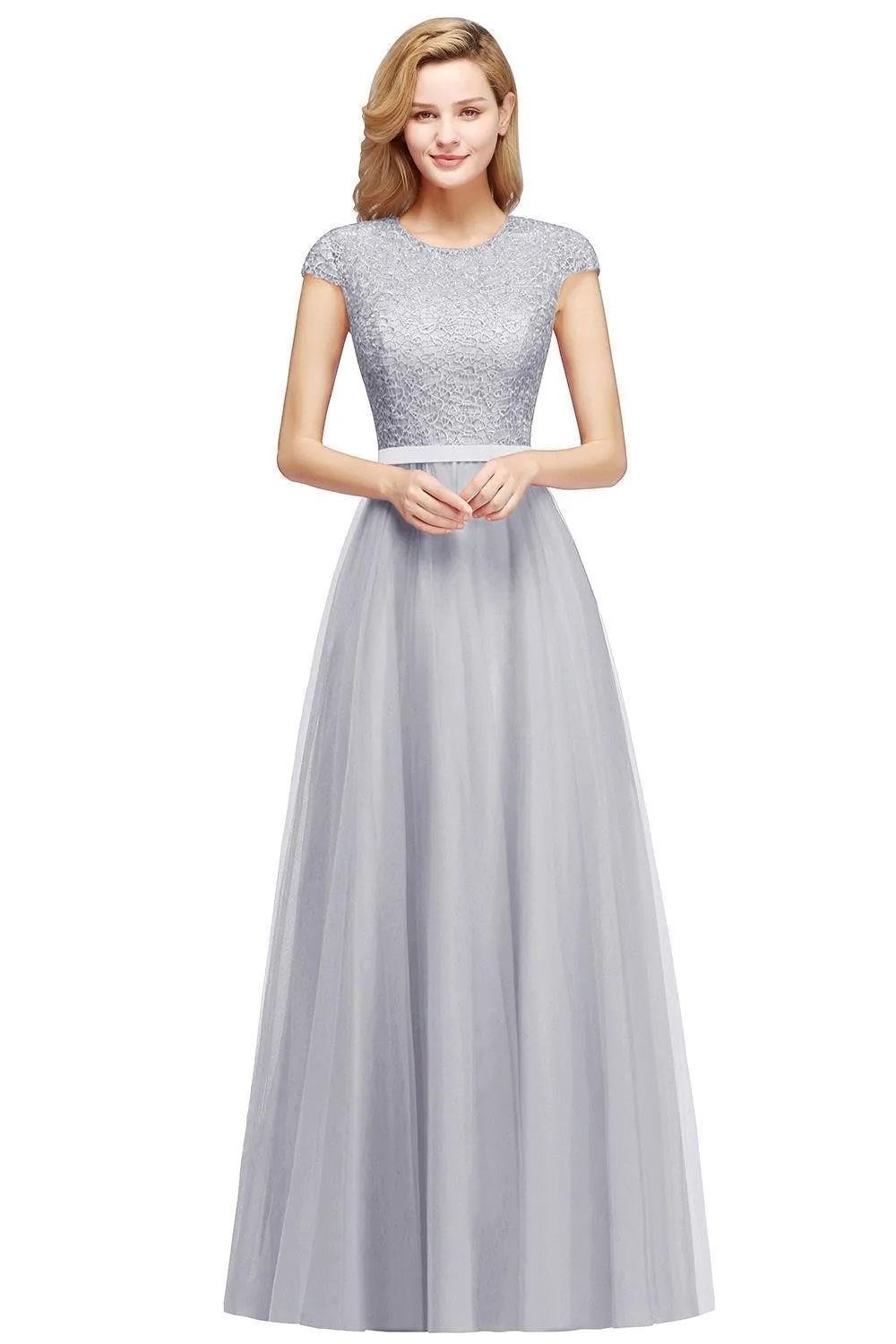 Lace Silver Long Bridesmaid Dresses 2024 Elegant Tulle Evening Gowns Formal Occasion Party Prom A Line Vestido de Festa