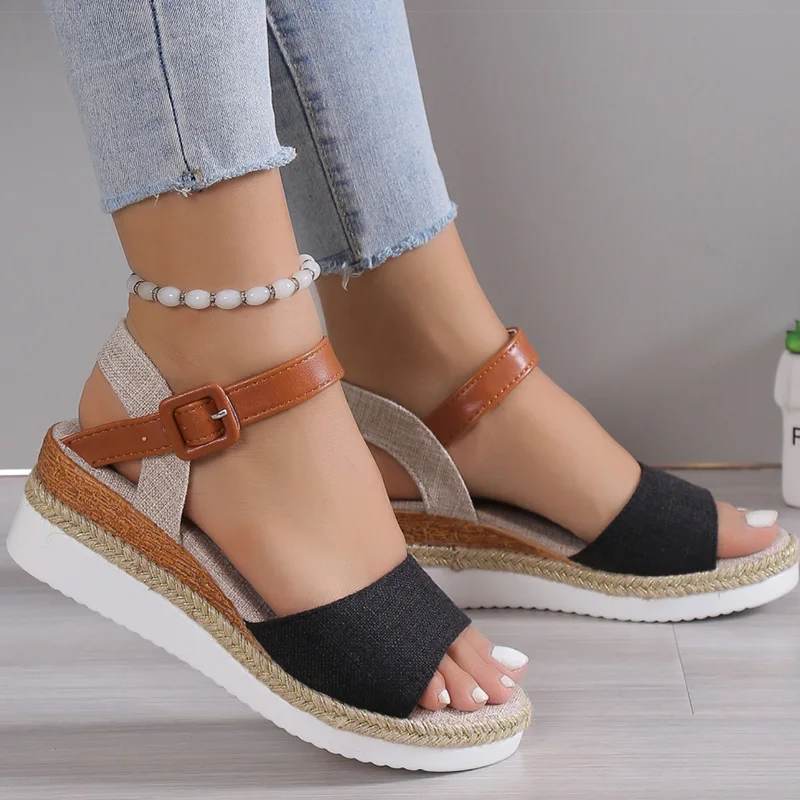Women's Sandals Peep Toe Heels Sandals Summer Wedges Shoes Woman Low Platform Heeled Sandalias Mujer Summer Shoes Women Footwear