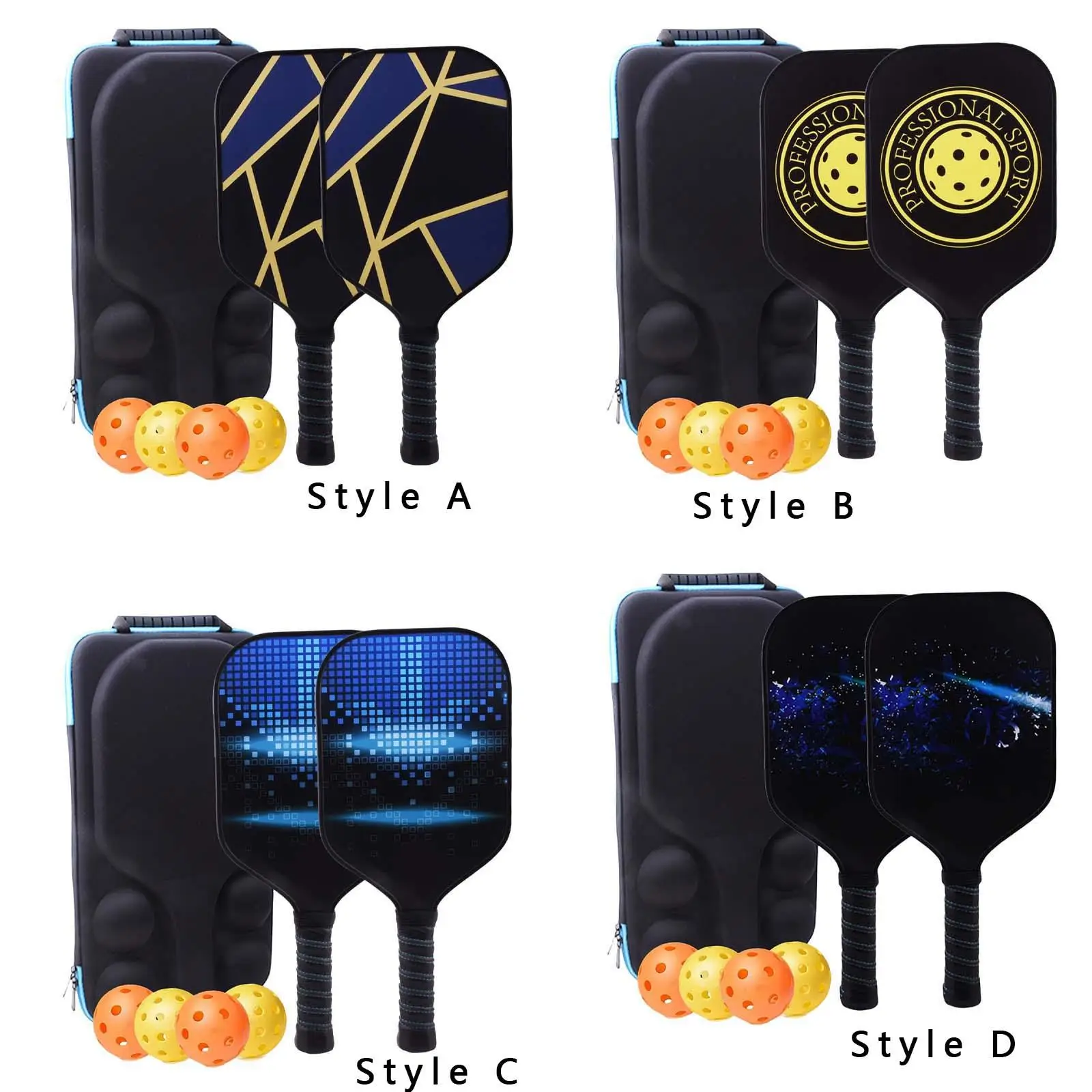 Set of 2 Carbon Fiber Pickleball Rackets and Pickleball Balls Comfort Grip for Intermediate Players Beginners Advanced
