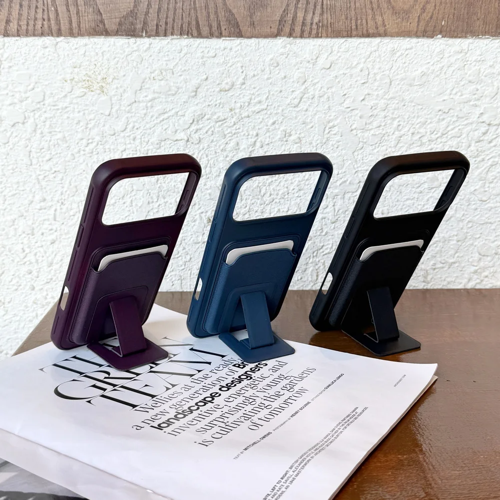 Dual Card Slot Square Stand Phone Case with Camera Protection Cover