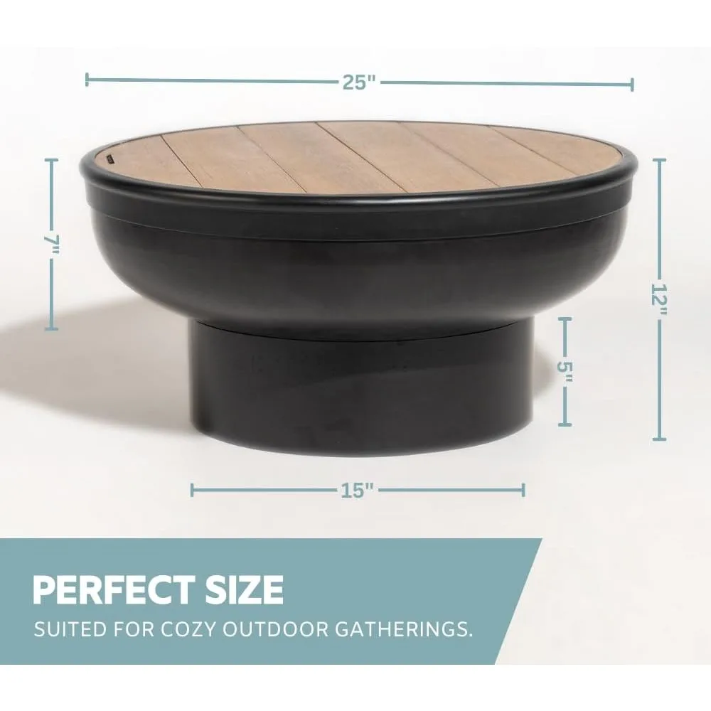 Cast Iron Fire Pit Table with Lid, Extra Thick and Heavy Duty Fire Bowl, Deep Round Firepit for Outdoor Bonfire Gatherings, Wood