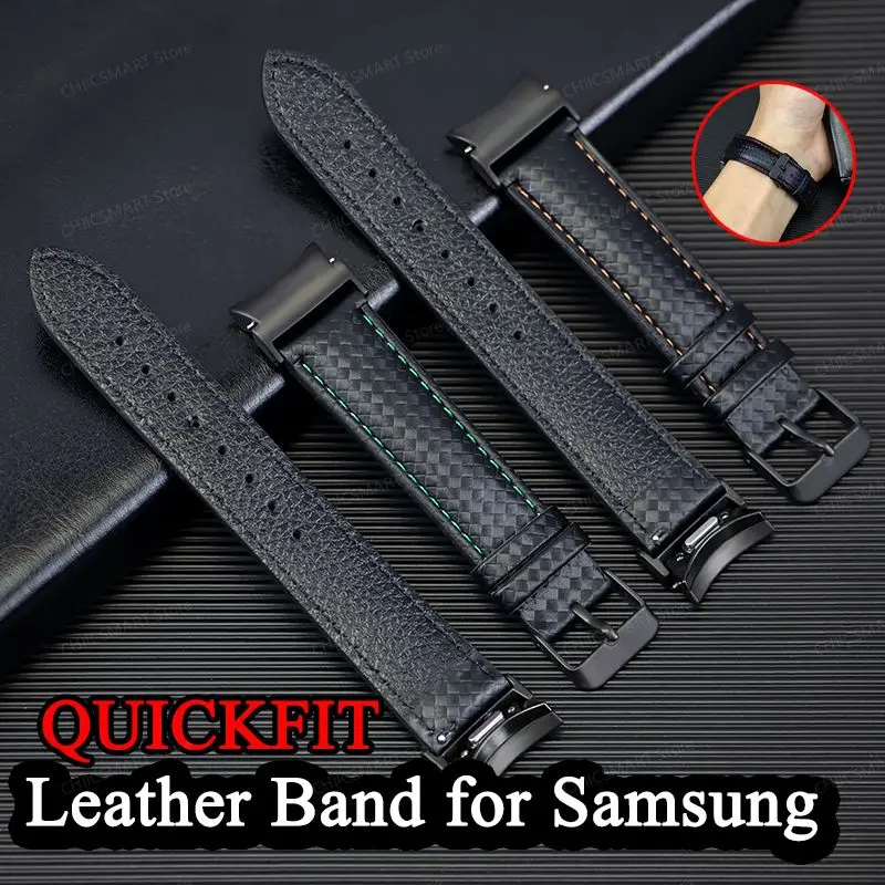 

No Gaps Leather Strap for Samsung Galaxy Watch 6 4 Classic 47 43mm 42 46mm 6/5/4 40 44mm 20mm Quick Fit Bracelet Band 5Pro 45mm