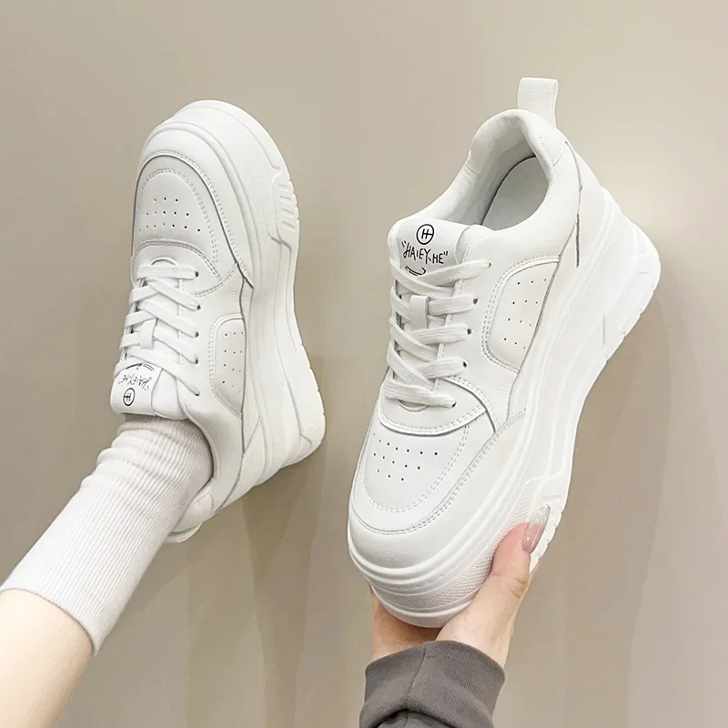 6.5cm Comfy Spring Flats Booties Autumn Women Shoes Synthetic Genuine Leather Plush Platform Wedge Chunky Sneakers 3