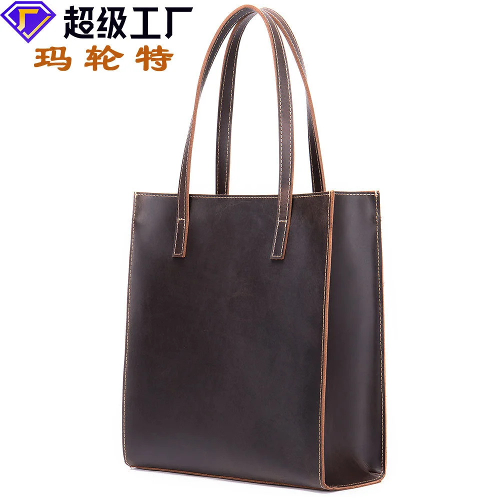 

Crazy Horse Leather Handbag women's vertical 13 inch tablet computer bag leather Shopping Bag Tote Fashion