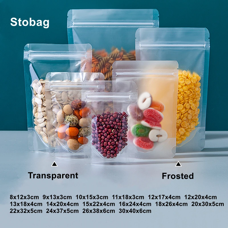 StoBag – sacs en plastique transparents à Double fermeture éclair,  emballage alimentaire scellé, pochette transparente épaisse et étanche,  avec Logo, vente en gros, 50 pièces - AliExpress