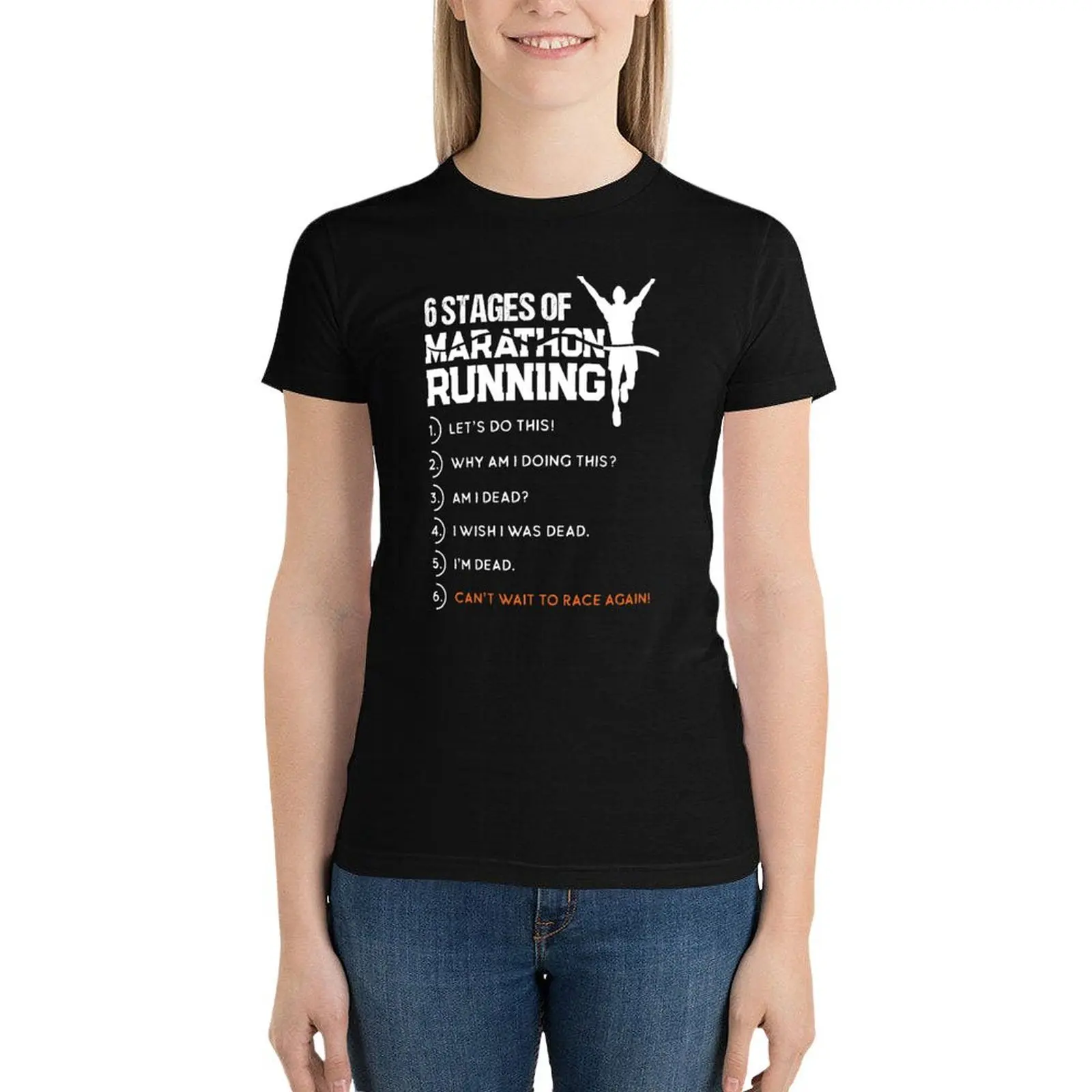 

6 Stages Of Marathon Running Funny Runner Sport Lover Gift T-Shirt Blouse vintage clothes Womens graphic t shirts