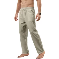 Pantalon en coton et lin pour hommes, ample, respirant, décontracté, couleur unie, Long, grande taille, Streetwear, Fitness, léger, Yoga 3