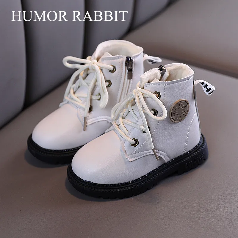 Size 21-30 Winter Boys Boots Autumn Leather Child Boots Fashion Toddler Girls Boots Platform Warm Boot Shoes for Kids Snow Boots