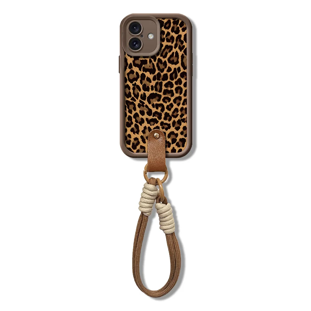 Leopard Print Soft Shockproof Case with Hang Strap Lanyard Wrist Chain