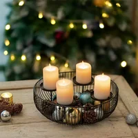4-Candle Black Metal Bowl Candle Holder Decorative Candlestick Centerpiece for Pillar/Tealight Candles for Winter Holiday Decor