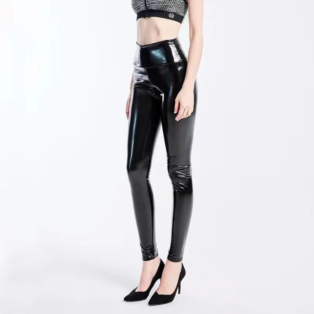 Invisible Open Crotch Women's Tights Faux Leather Pants Outdoor Sex Nightclub High Waist Booty Lifting Yoga Leggings Pu Trousers