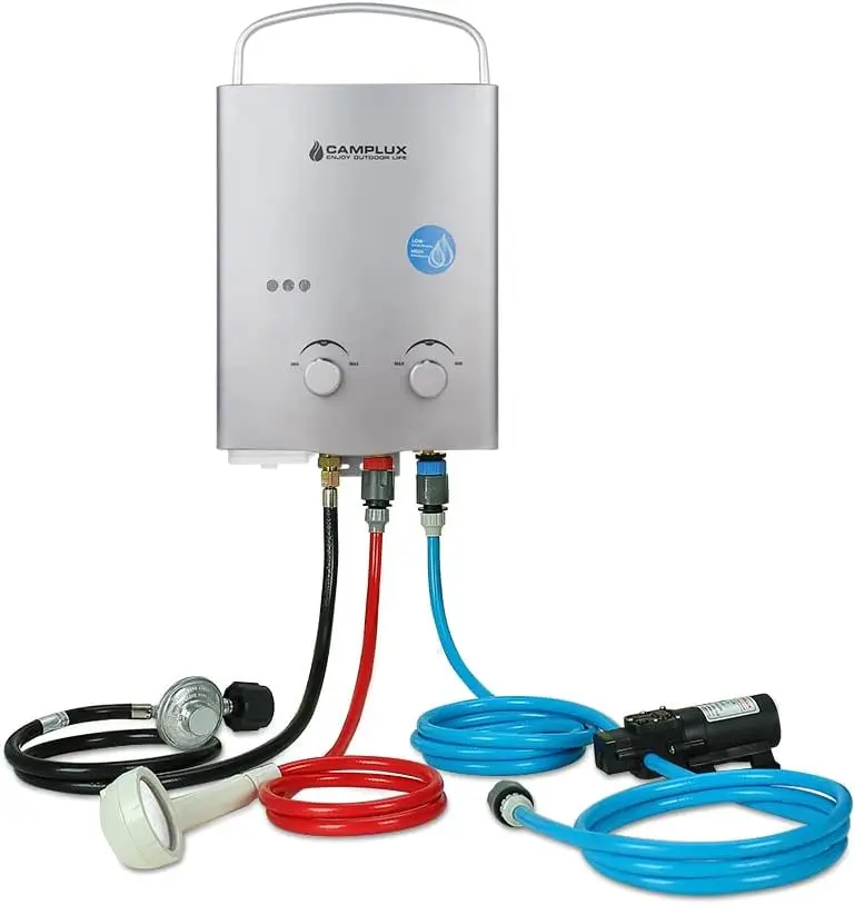 1.32 GPM Outdoor Portable Propane Tankless Water Heater with 1.2 GPM Water Pump Kits Gray 4.33"W x 14.8"H