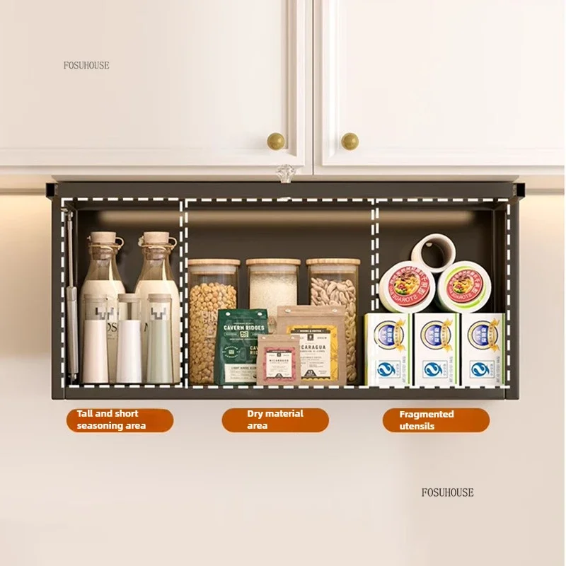 Modern Carbon Steel Kitchen Cabinets Home Spice Storage Cabinet Minimalist Multi-functional Wall-mounted Storage Kitchen Cabinet