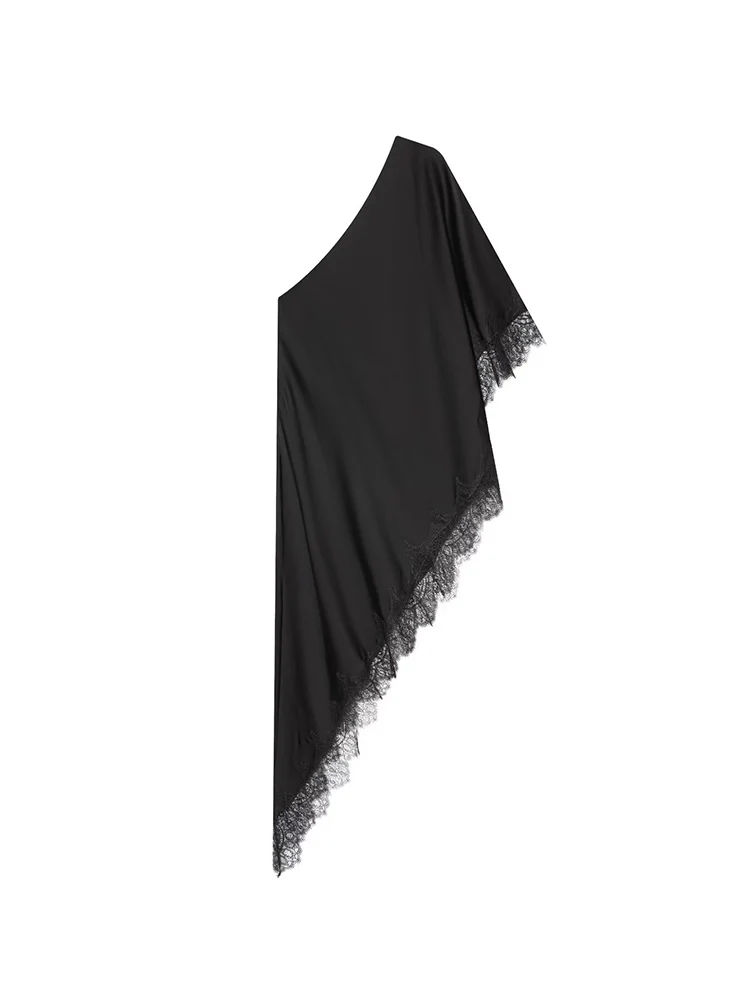 Summer New Women Irregular Lace Splicing Top Asymmetrical Off Shoulder Long Top 2026 Fashion Solid Loose Elegant Female Vest