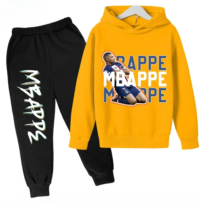thumbnail image 1 of Conjunto de sudadera y pantalones con estampado de Mbappé para niños, primavera y otoño, conjunto de ropa deportiva de 2 piezas para niños y niñas, ropa para niños, 1 of 5