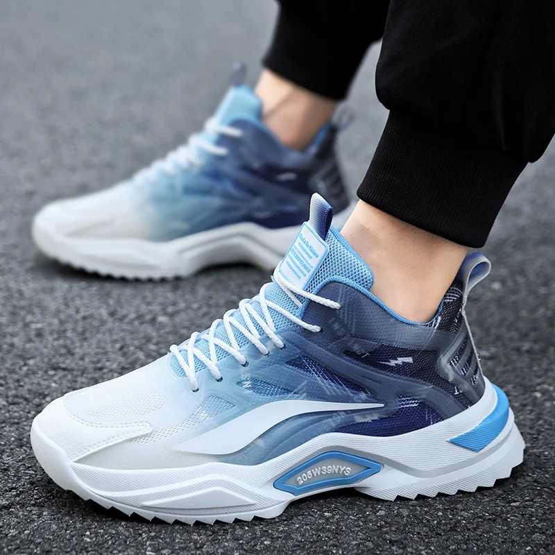 Autumn Winter Blue Men Running Sneakers High Top Platform Men's Athletic Shoes Lace-up Non-slip Sports Shoes Man baskets hommes
