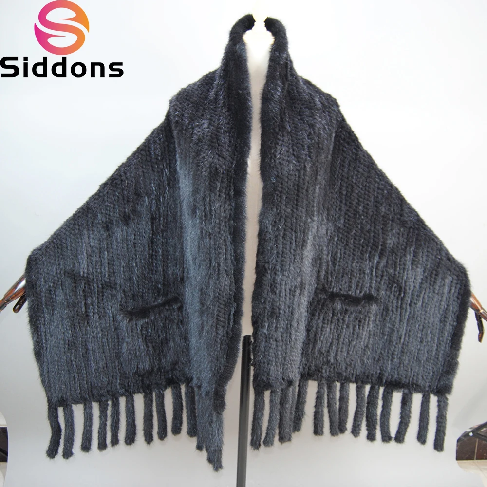 Hot Sale Lady Long Style 100% Genuine Fur Scarves Women Winter Knitted Real Mink Fur Scarf Shawl Natural Warm Mink Fur Pashmina