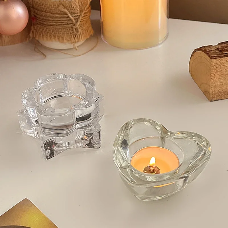 Flower Shaped Glass Candle Holder Small Tea Light Candlestick for Wedding Decor Luxury Table Accessories Modern Home Decoration