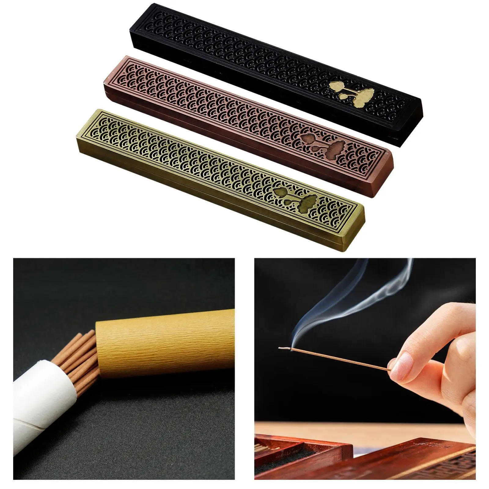Zinc Alloy Chinese Incense Burner Holder Box 23.3x3.3x1.8cm Incense Rack for Yoga SPA Meditation Accessory Multipurpose Sturdy