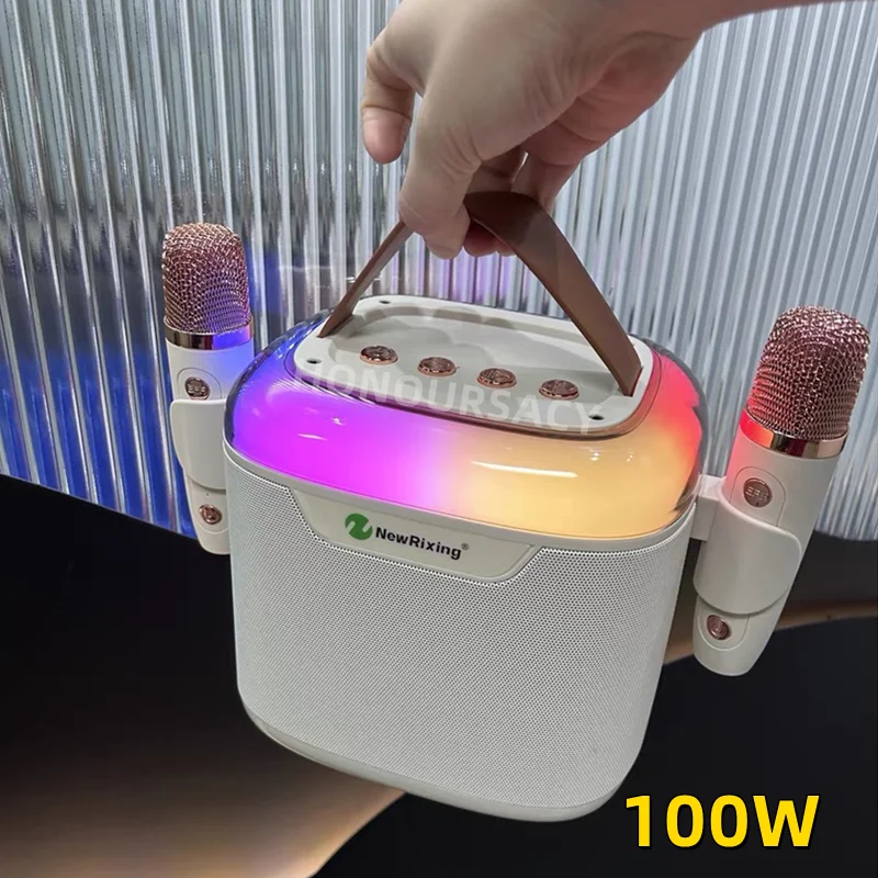 

100W Wireless Portable Karaoke Bluetooth Speaker RGB Colored Lights Subwoofer with Wireless Microphone Party Children Boom Box