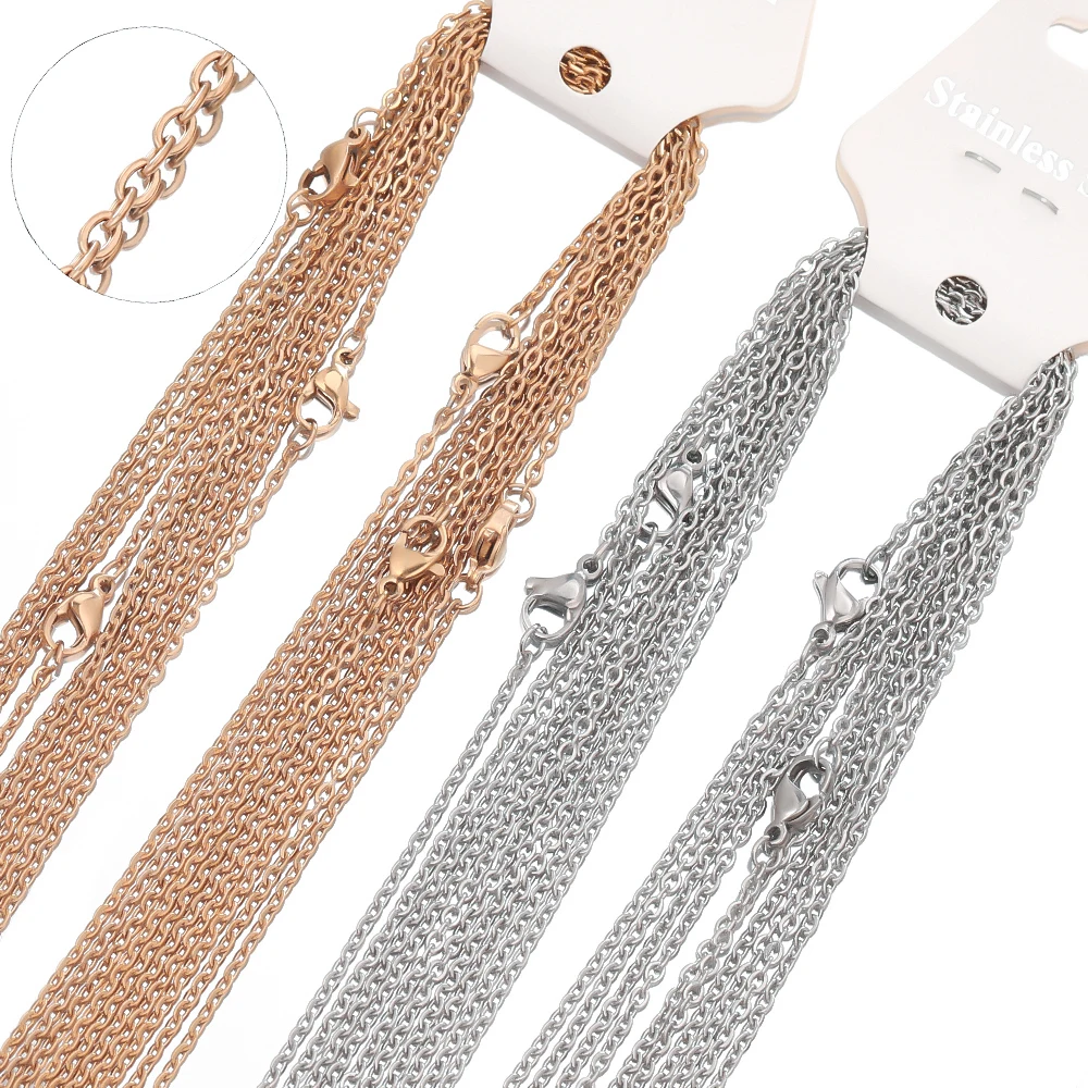 Set of 10 Rose Gold Stainless Steel Link Chain Necklaces with Extension, DIY Jewelry Making Chokers Accessories
