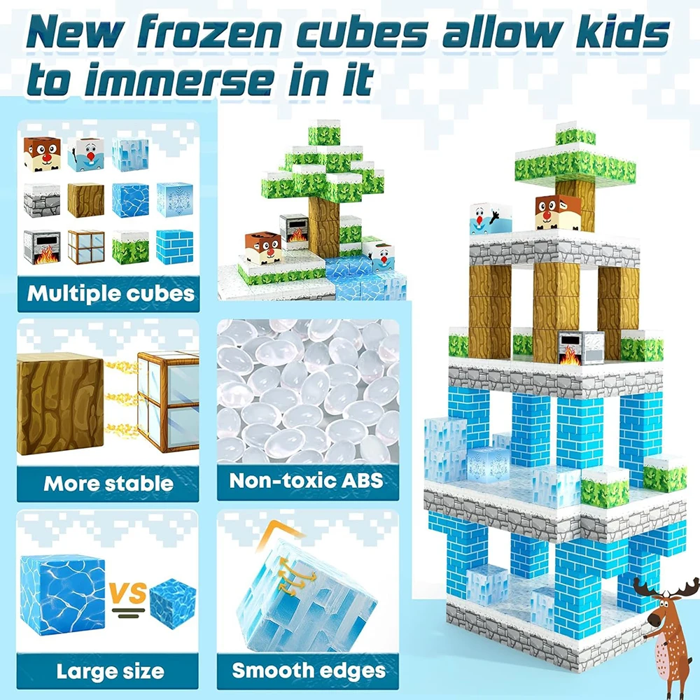 UMadeUs Magnetic Building Blocks - 150 Piece STEM Toys For Kids Ages 3+ - Ice & Snow Theme Educational Construction Set