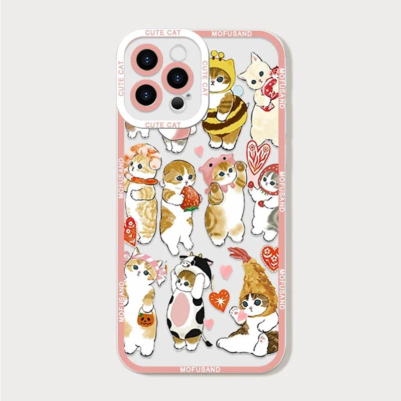 Adorable Cartoon Cat Clear Phone Case - Soft Cover